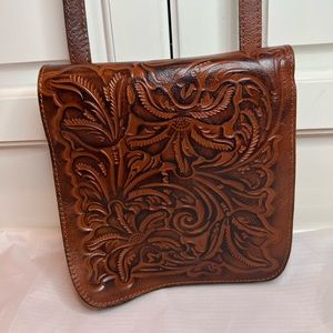 Patrcia Nash Hand Tooled Crossbody Leather Purse Brown Western Messenger Bag